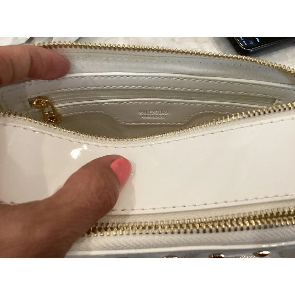 Valentino Orlandi Crossbody Bag Studded Designer Purse‎ White Small